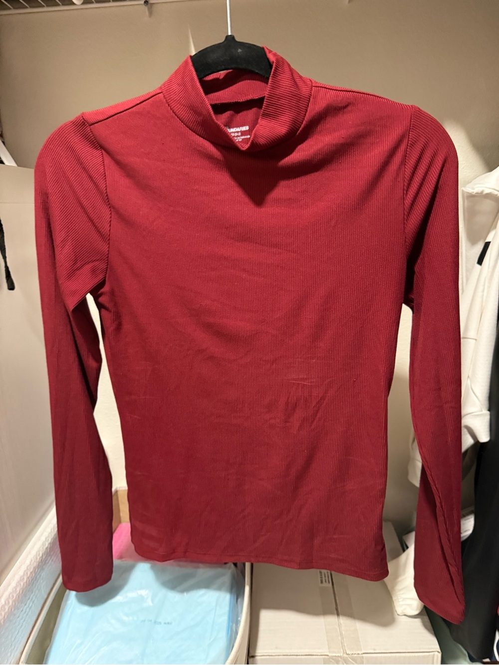 No Boundaries Ribbed Long-Sleeve Mock Neck Top - Burgundy